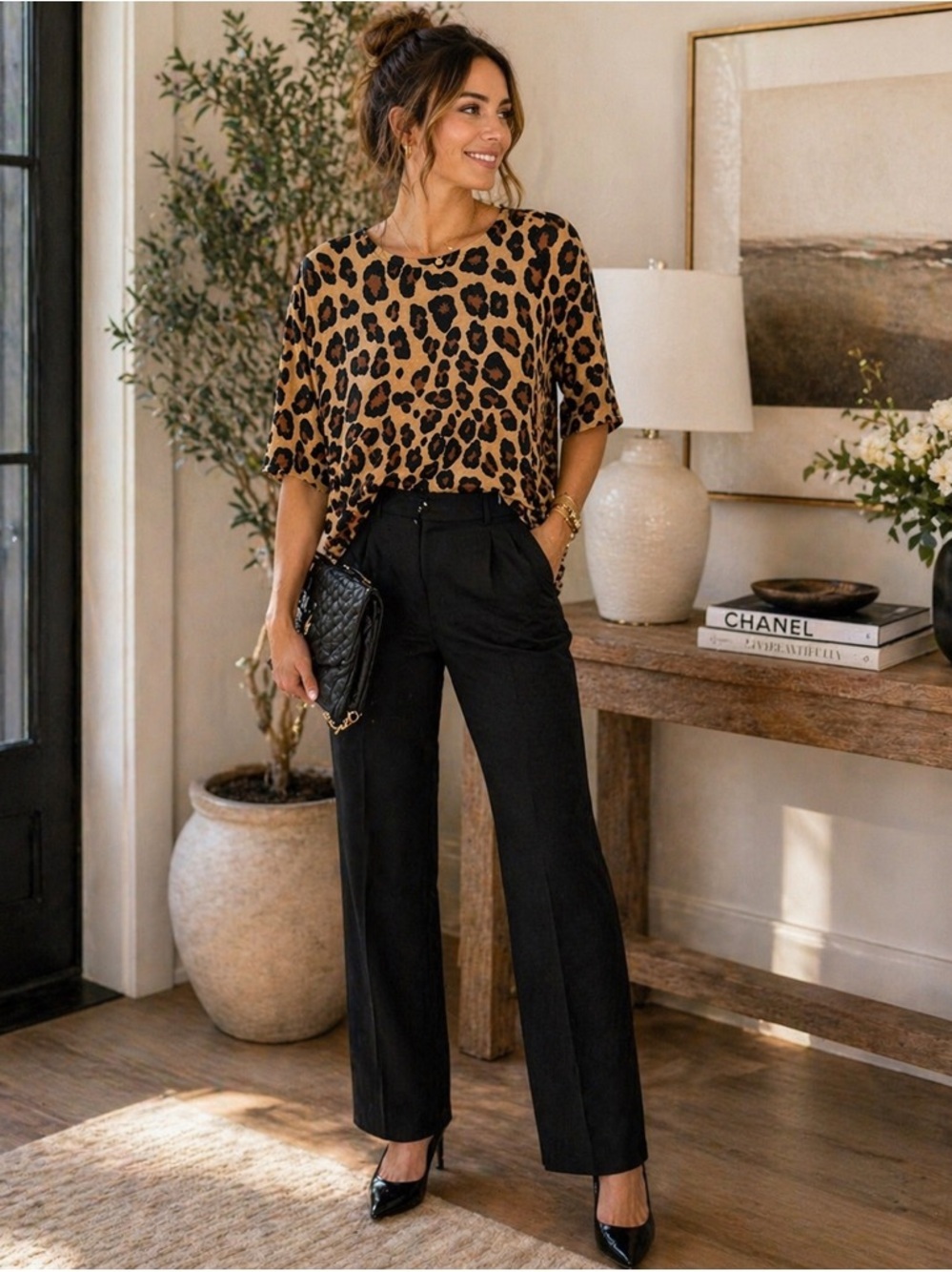 Tyler Boe Animal Print Cotton Cashmere Blouse Size Small